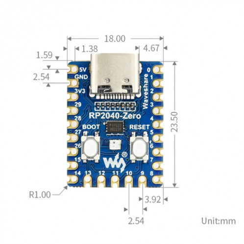 Carte MCU Waveshare de type Pico basée sur Raspberry Pi RP2040, spécifications : zéro SW16011567-08